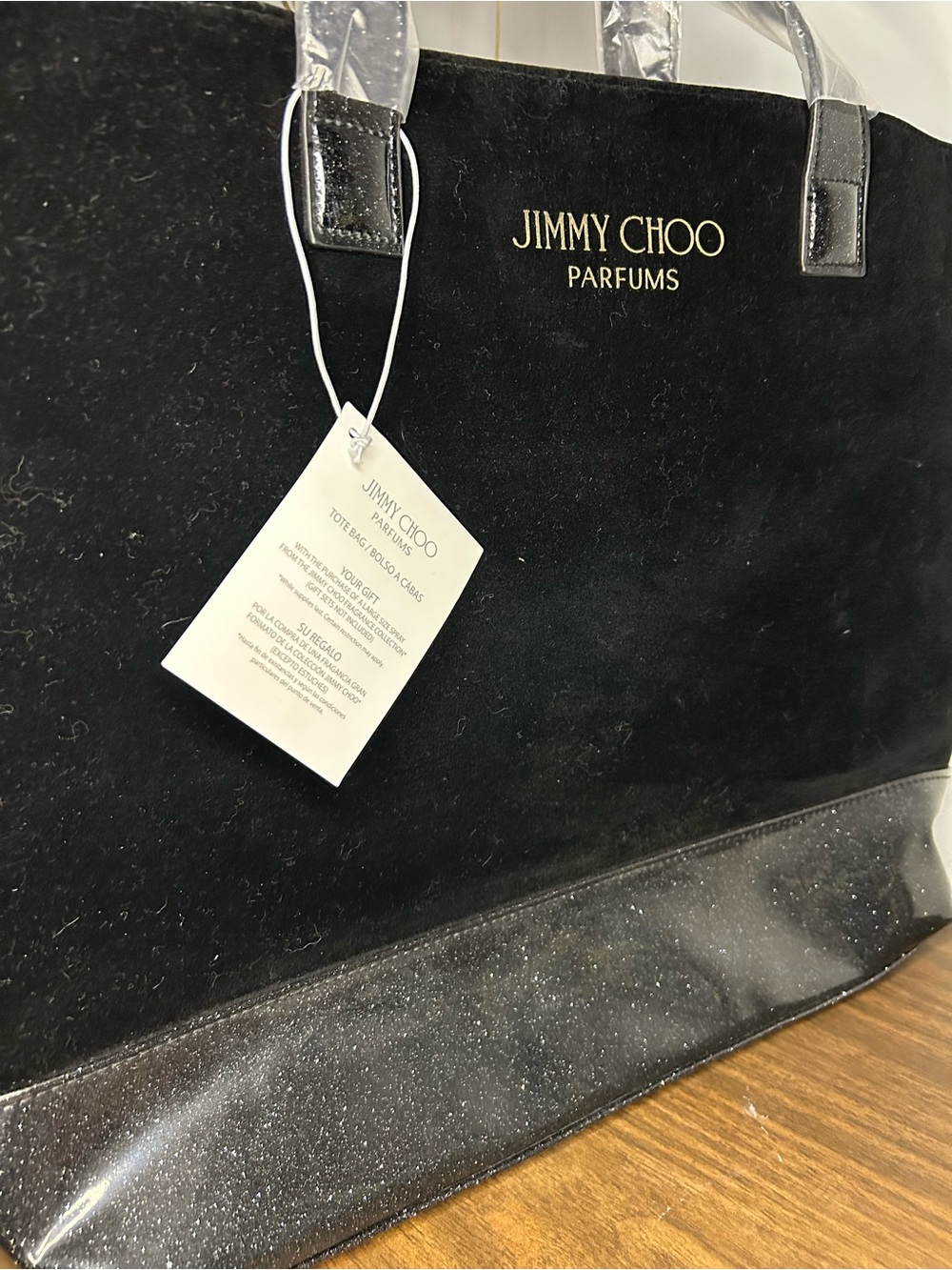 Jimmy Choo Parfums GWP Black Velvet Silver Glitter Tote Bag NWT Large - Picture 3 of 7